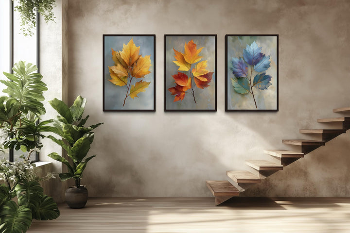 Colorful Autumn Leaves Wall Art Set of 3