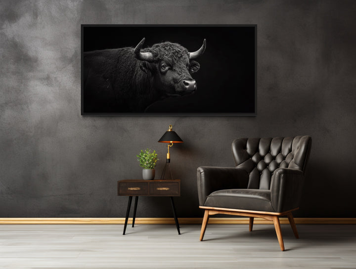 Black Bull Framed Canvas Wall Art in the office