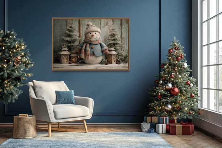Christmas Snowman With Scarf Christmas Canvas Wall Art