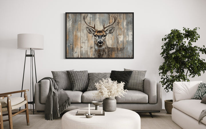 Deer Painting In black wooden frame Canvas Wall Art