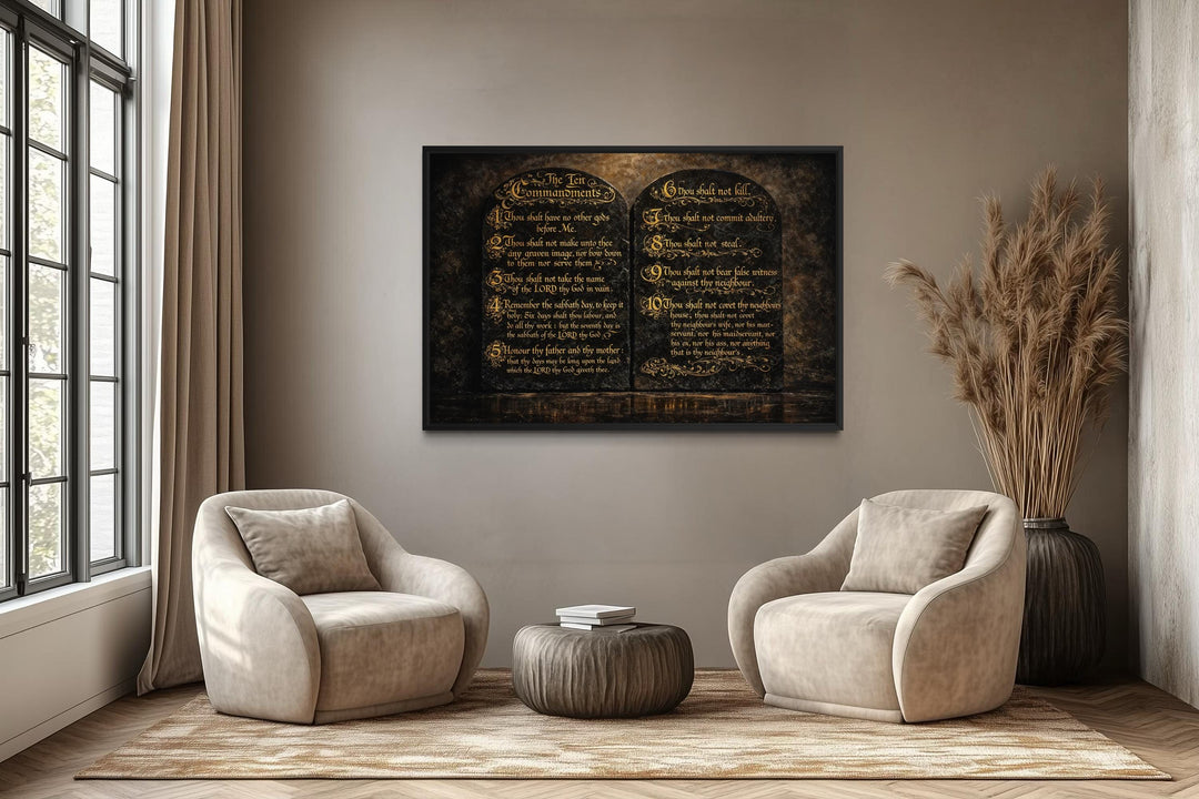 Dark Gold Ten Commandments Christian Canvas Wall Art