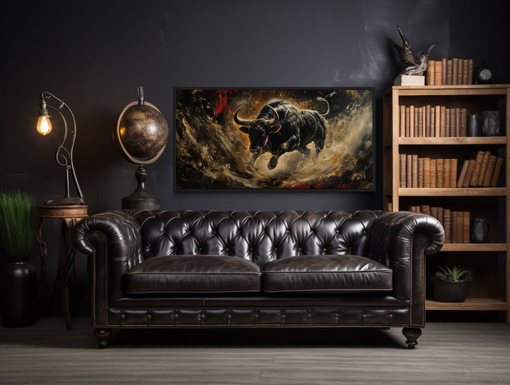 Spanish Fighting Bull Framed Canvas Wall Art in the office