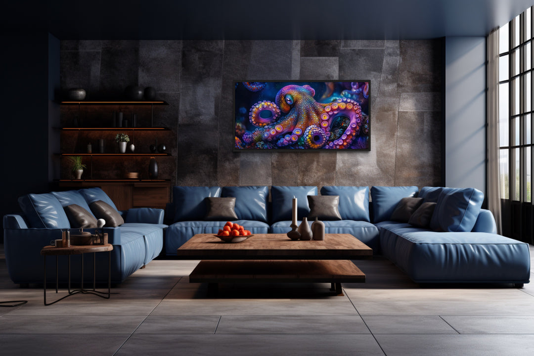 Trippy Octopus Framed Canvas Wall Art in man cave