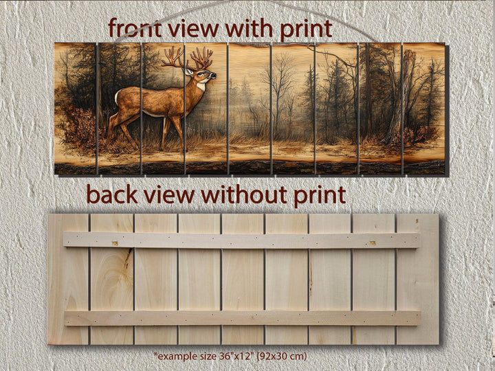 Deer In Forest Long Horizontal Distressed Wood Wall Art