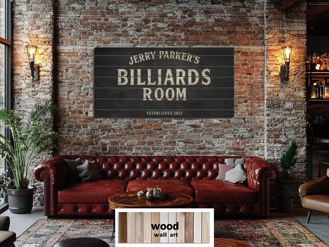 Custom Billiards Wall Art - Distressed Wood Sign | Personalized Pool Table Decor