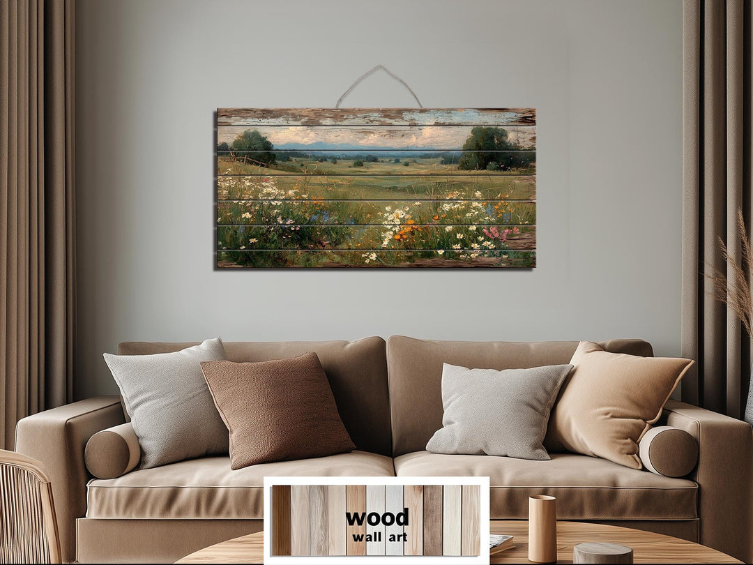 Rustic Wildflower Meadow Distressed Wood Wall Art