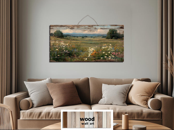 Rustic Wildflower Meadow Distressed Wood Wall Art
