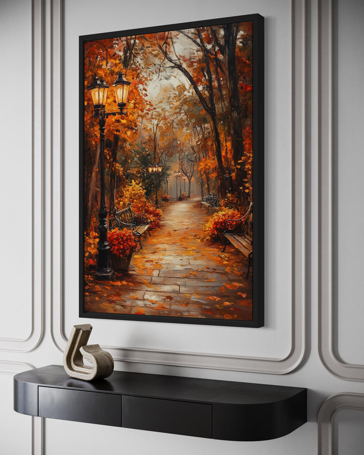 Autumn Street In The Park Framed Canvas Wall Art side view