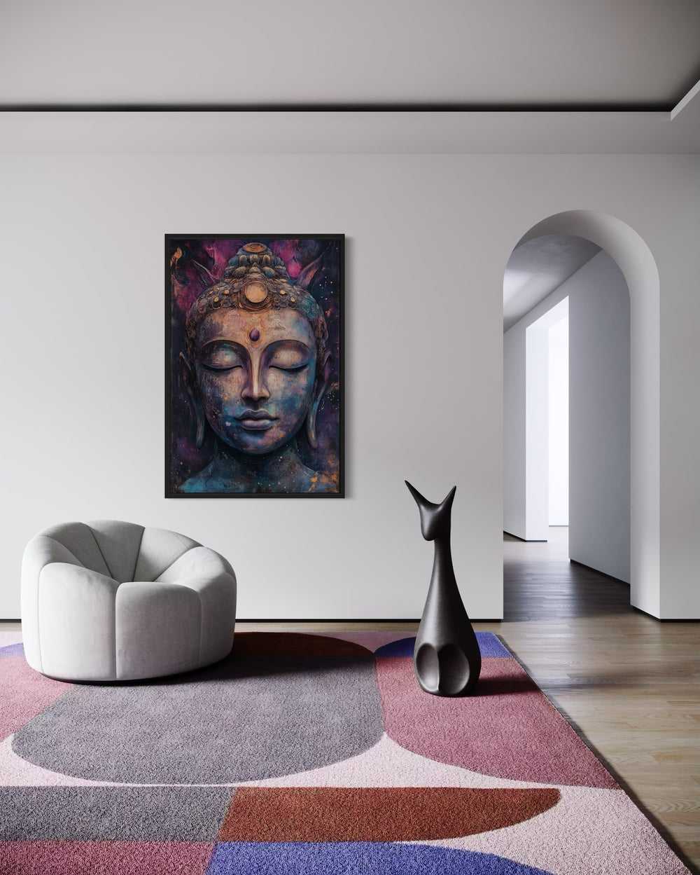 Purple Buddha Abstract Painting Framed Zen Wall Decor in zen living room