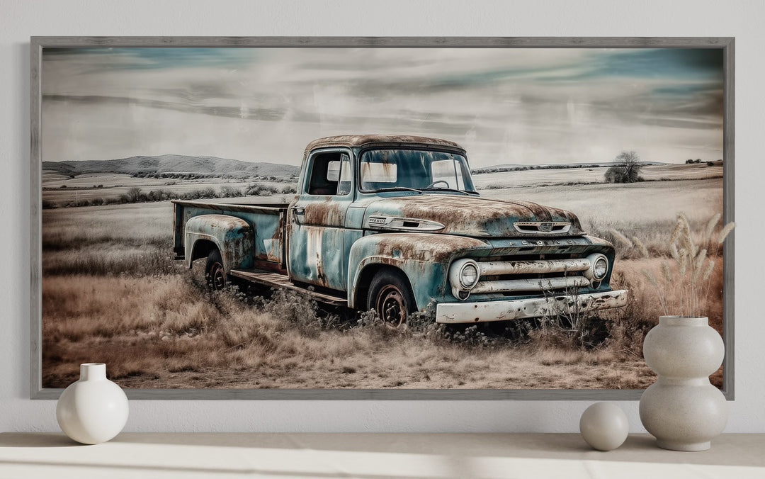 Old Blue Truck Rustic Chic Farmhouse Wall Decor close up