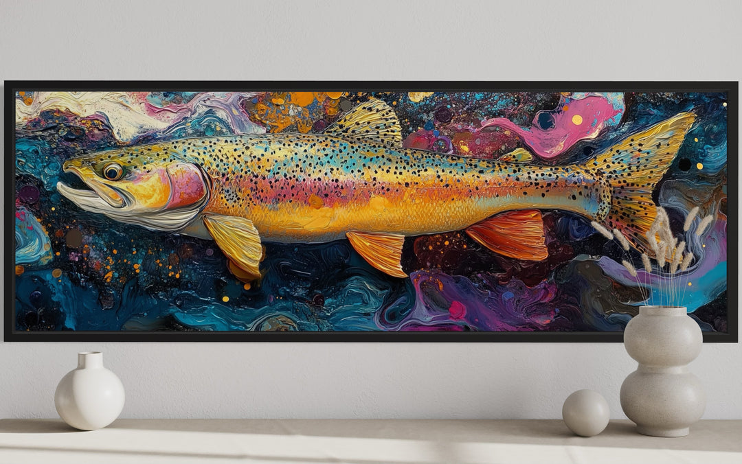 Colorful Rainbow Trout Fish Framed Canvas Wall Art close up