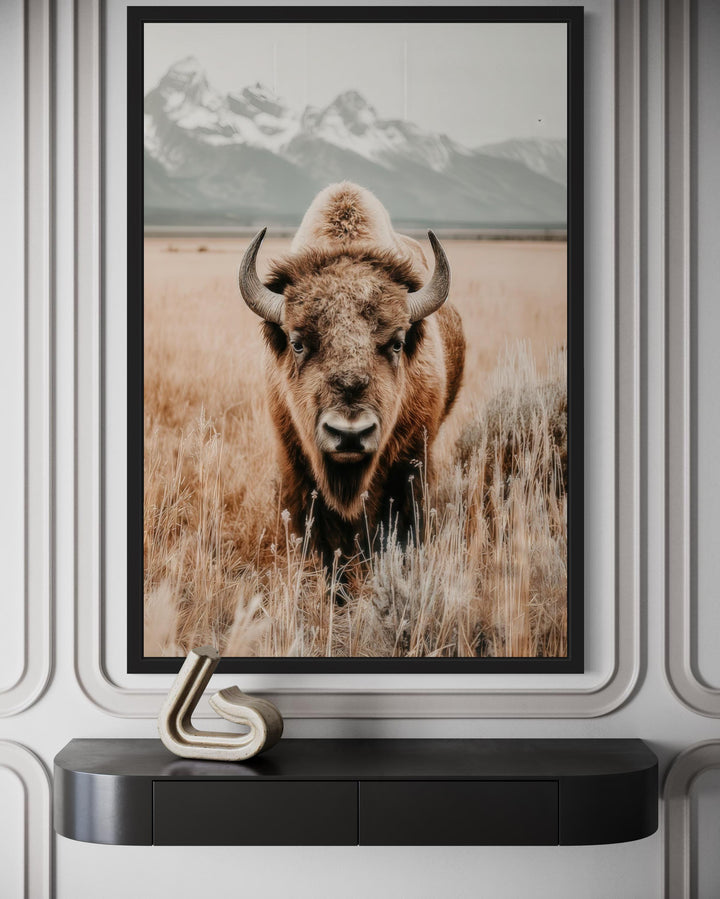Sepia Bison Canvas Art – Rustic Buffalo Wall Art for Western Farmhouse Decor