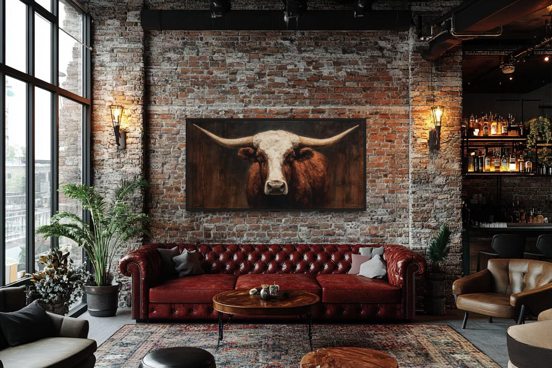 Brown And White Longhorn Bull Wall Art