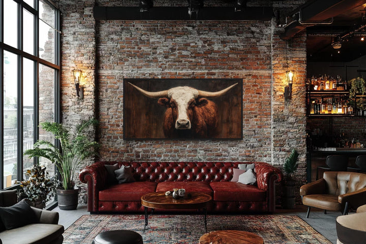 Brown And White Longhorn Bull Wall Art