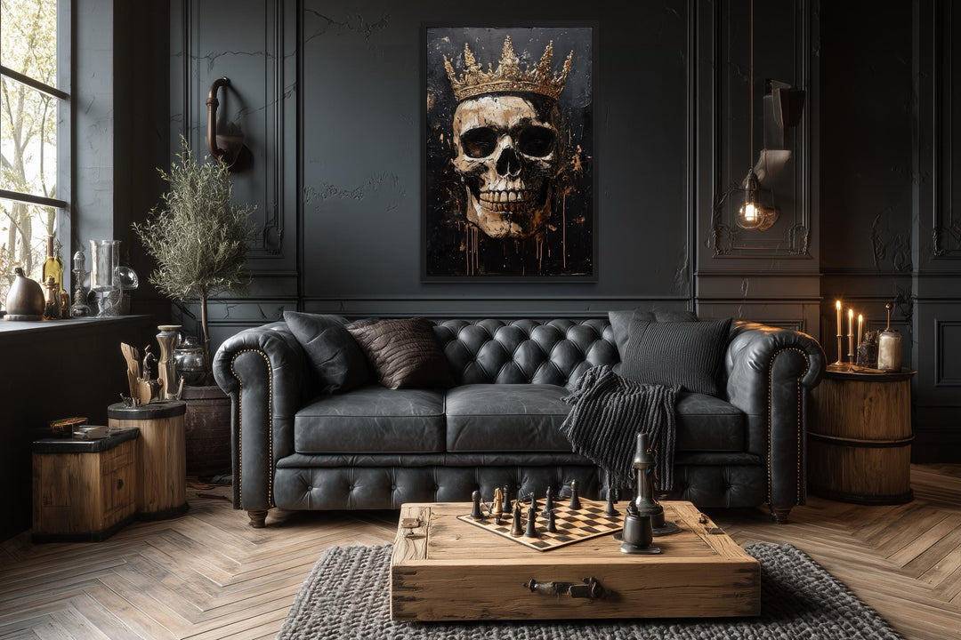 Skull Wearing Gold Crown Gothic Canvas Wall Art