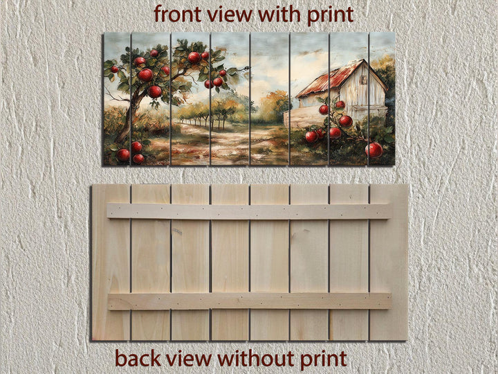 Rustic Apple Orchard With Barn Distressed Wood Dining Room Wall Art
