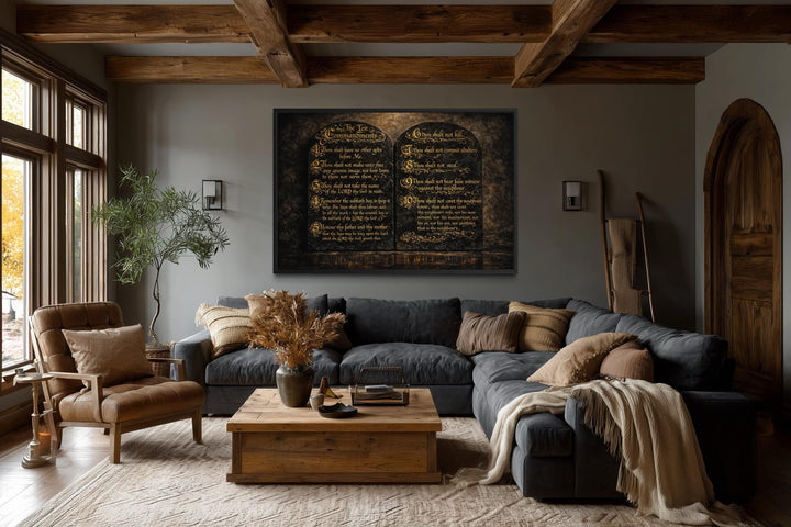 Dark Gold Ten Commandments Christian Canvas Wall Art