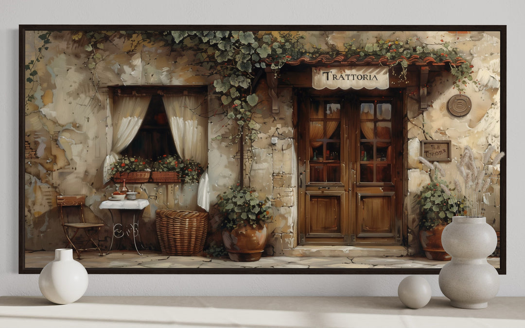 Dining Room Wall Art - Old Italian Restaurant Trattoria Door Painting close up