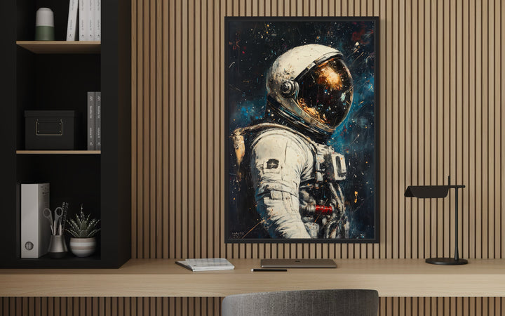 Astronaut Graffiti Framed Canvas Wall Art in the office