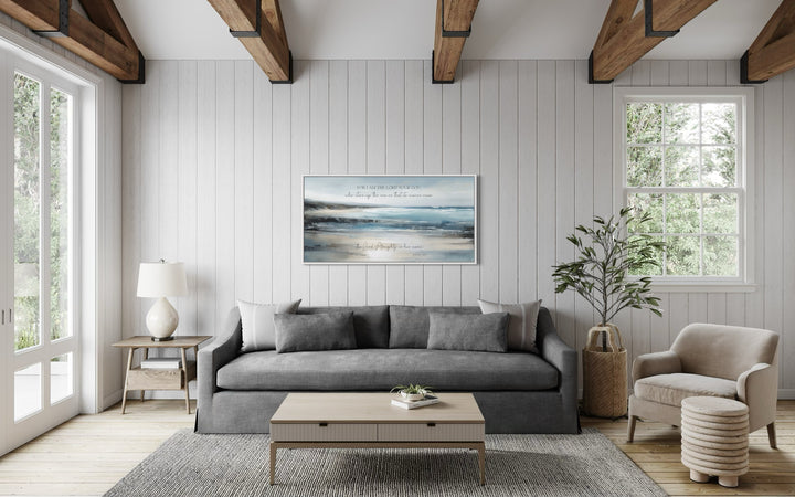 For I Am The Lord Your God Scripture Coastal Canvas Wall Art in living room