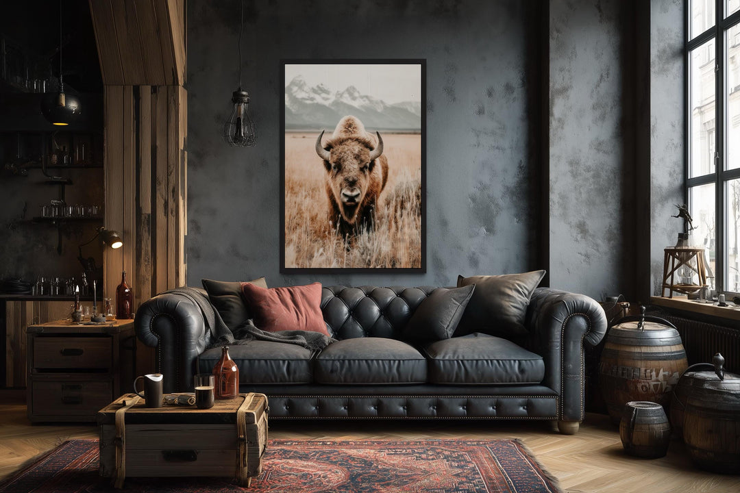 Sepia Bison Canvas Art – Rustic Buffalo Wall Art for Western Farmhouse Decor