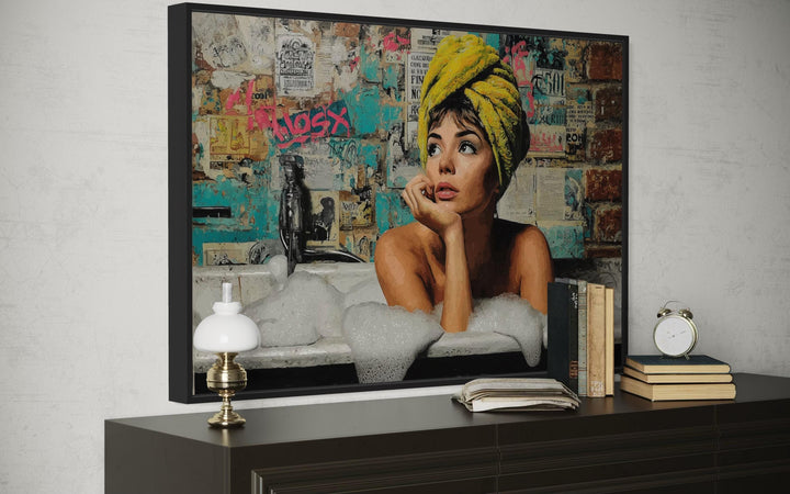 Graffiti Bathtub Girl Wall Art - Pop Art Canvas Print for Bathroom Decor