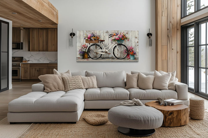 Vintage Bicycle with Flowers Canvas Wall Art