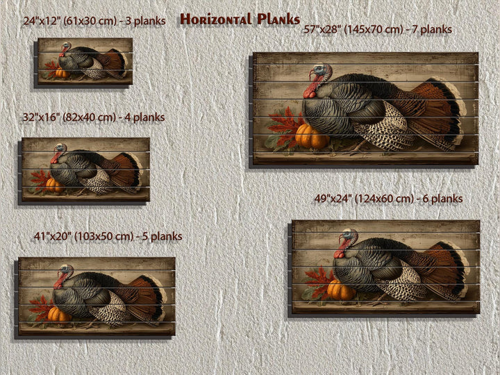 Rustic Thanksgiving Turkey With Pumpkins Distressed Wood Wall Art