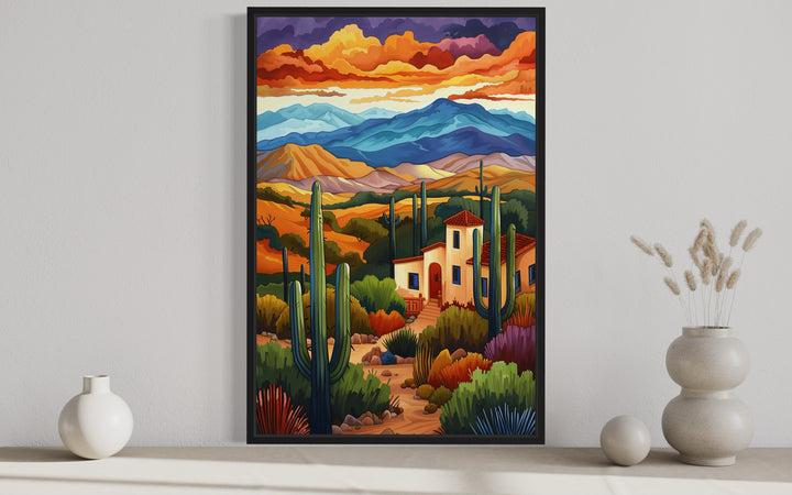 Southwestern Desert Landscape Colorful Canvas Wall Art close up