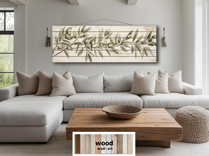 Sage Green Olive Branch Distressed Wood Wall Art