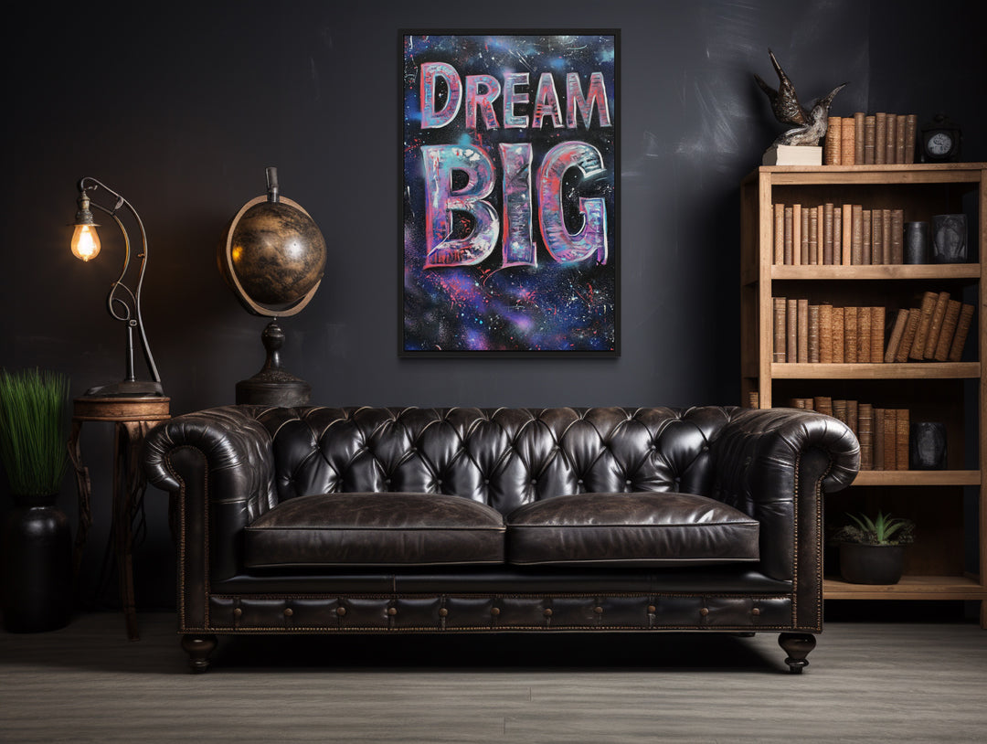 Dream Big Graffiti Painting Motivational Framed Canvas Wall Art in man cave