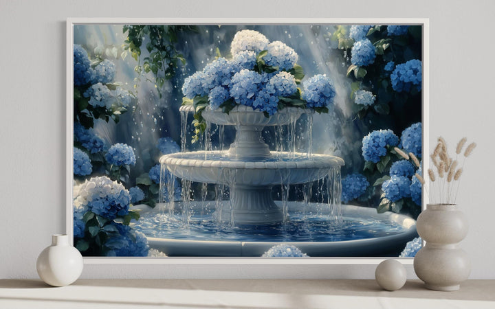 Blue Flowers Fountain Bathroom Canvas Wall Art