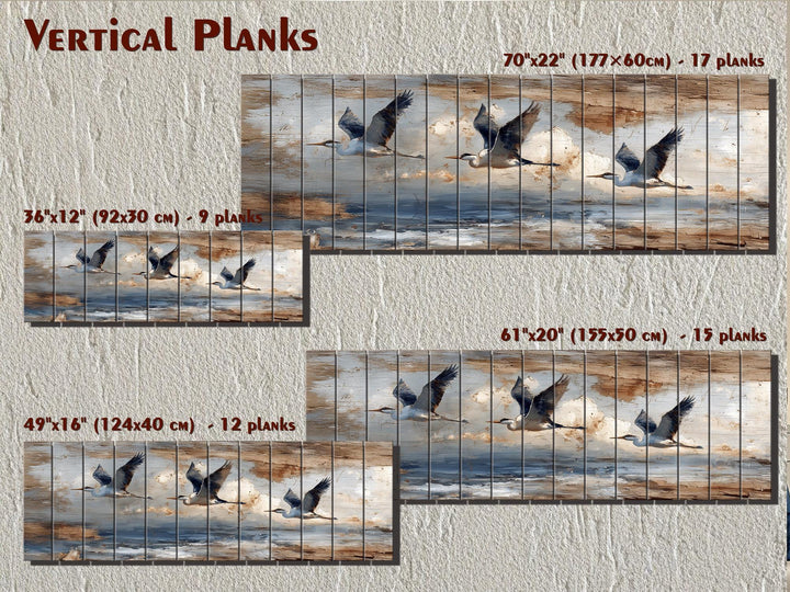 Flying Herons Distressed Wall Art on Wood Planks - Rustic Coastal Bird Decor for Beach Houses