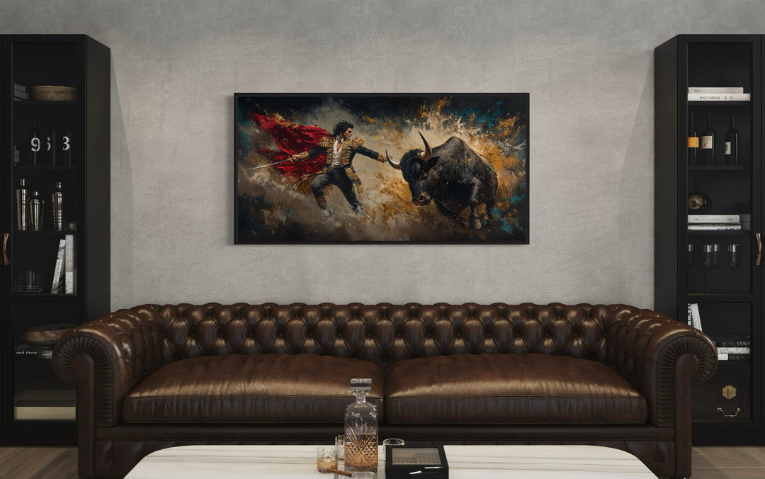 Spanish Matador Fighting Bull Canvas Wall Art in man cave