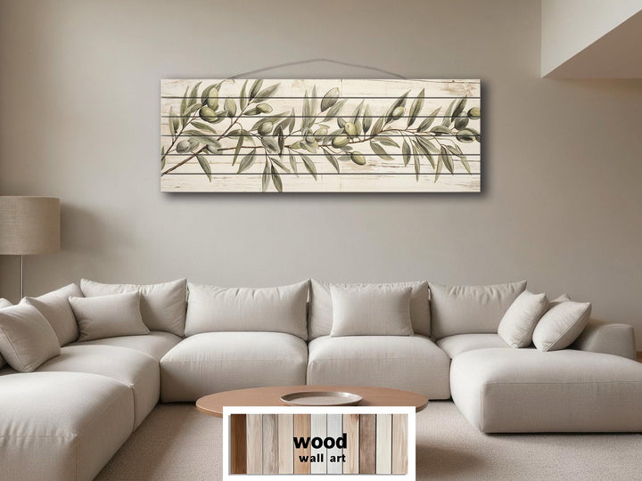 Sage Green Olive Branch Distressed Wood Wall Art