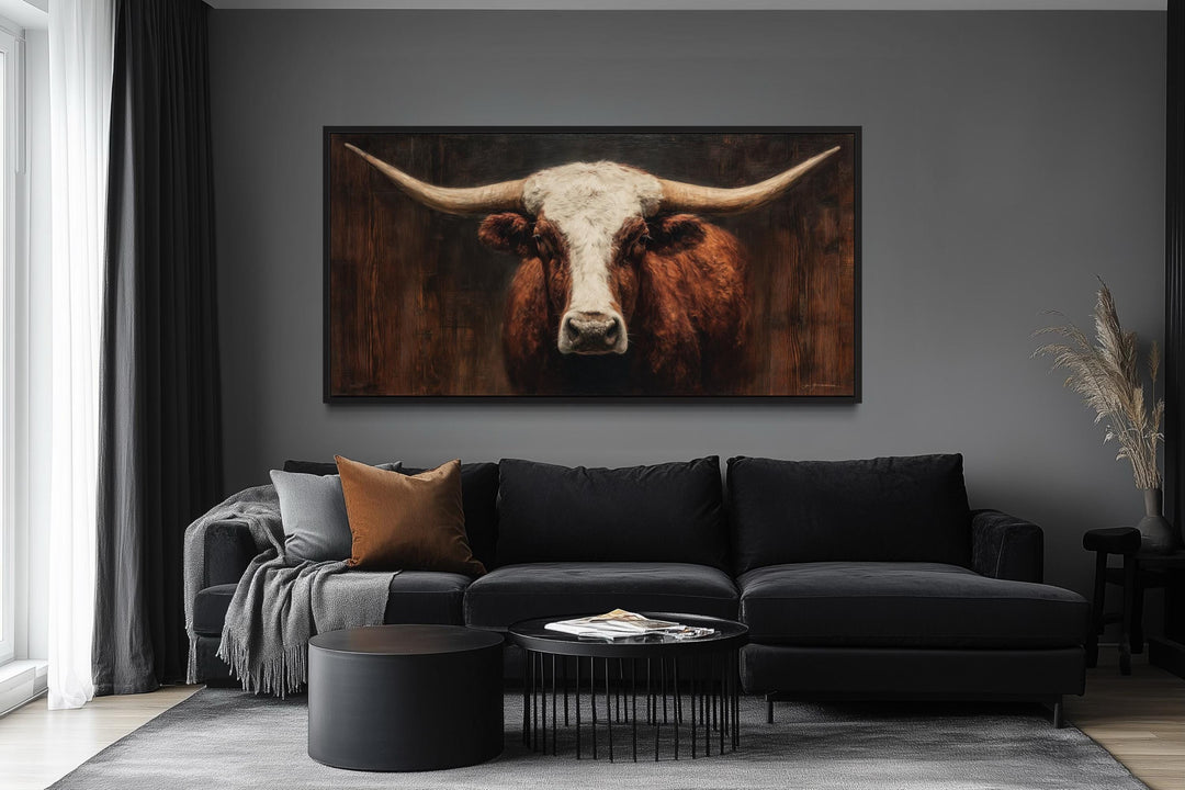 Brown And White Longhorn Bull Wall Art