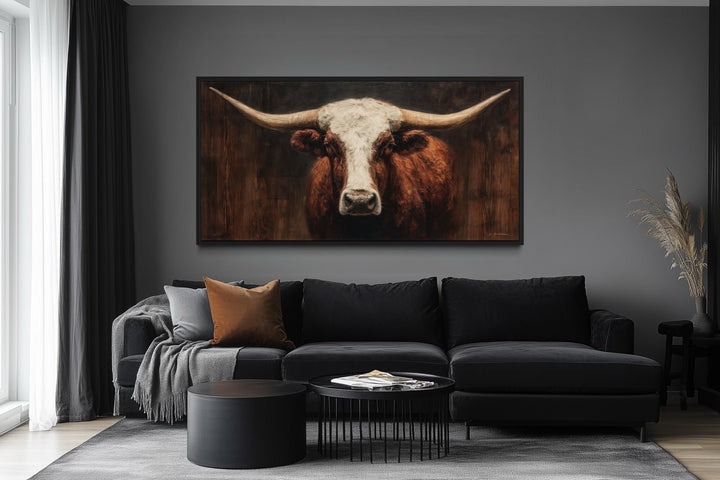 Brown And White Longhorn Bull Wall Art