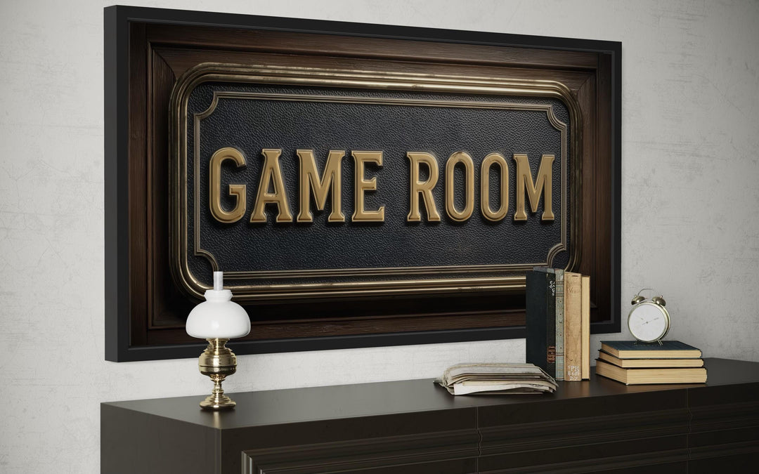 Game Room Vintage Sign Framed Canvas Wall Art