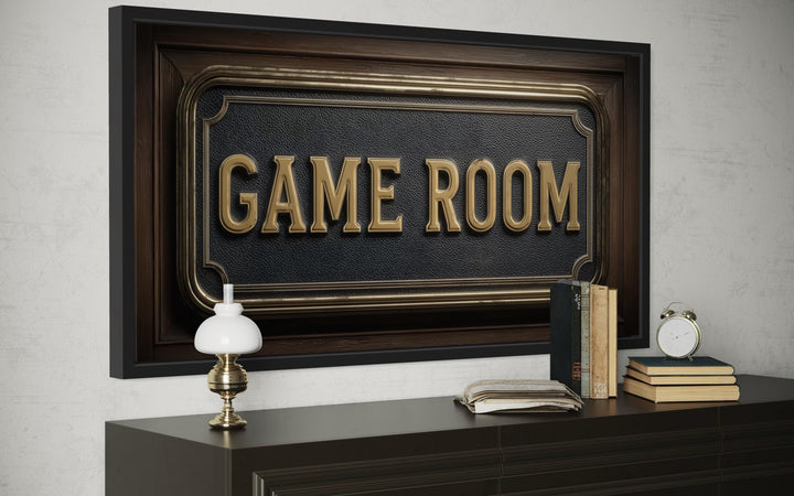Game Room Vintage Sign Framed Canvas Wall Art
