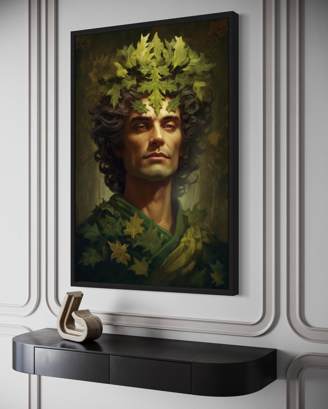 Green Man Realistic Portrait Celtic Mythology Framed Canvas Wall Art side view