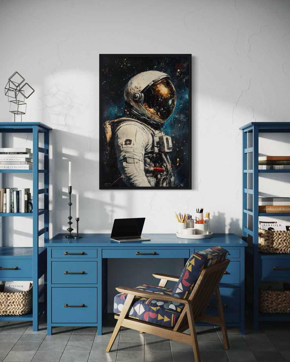 Astronaut Graffiti Framed Canvas Wall Art in the office