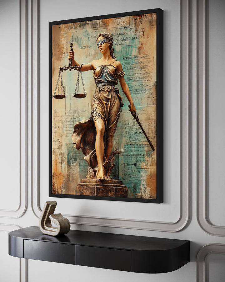 Lady Justice With Scales And Sword Lawyer Office Framed Canvas Wall Decor side view