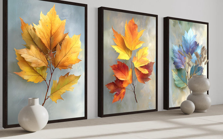 Colorful Autumn Leaves Wall Art Set of 3