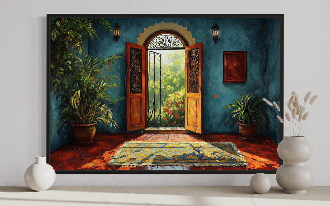 Traditional Indian Living Room Painting Framed Canvas Wall Art close up