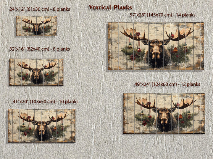 Rustic Christmas Moose With Ornaments Distressed Wood Wall Art