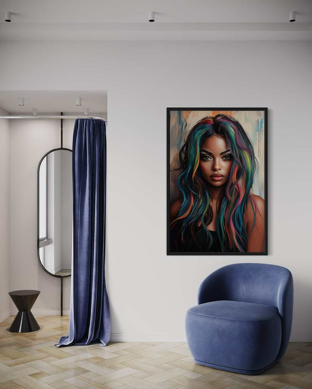 African American Woman With Rainbow Hair Black Hair Salon Canvas Wall Art in the salon