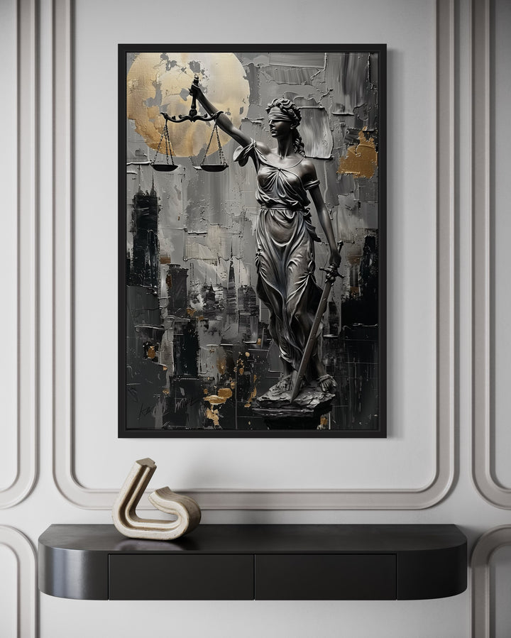 Modern Lady Justice Canvas Wall Art - Bold Legal Decor for Law Firms close up