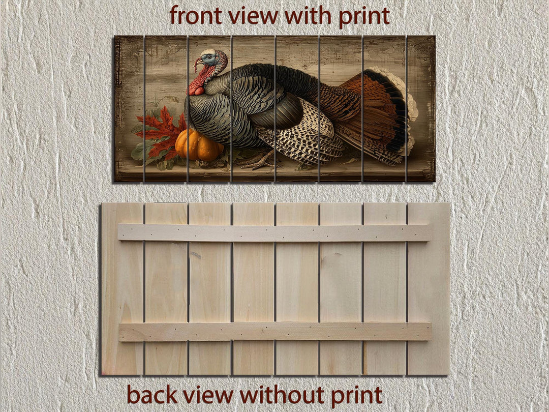 Rustic Thanksgiving Turkey With Pumpkins Distressed Wood Wall Art