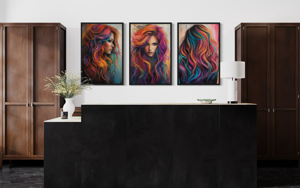 Rainbow Colored Woman wall art in hair salon