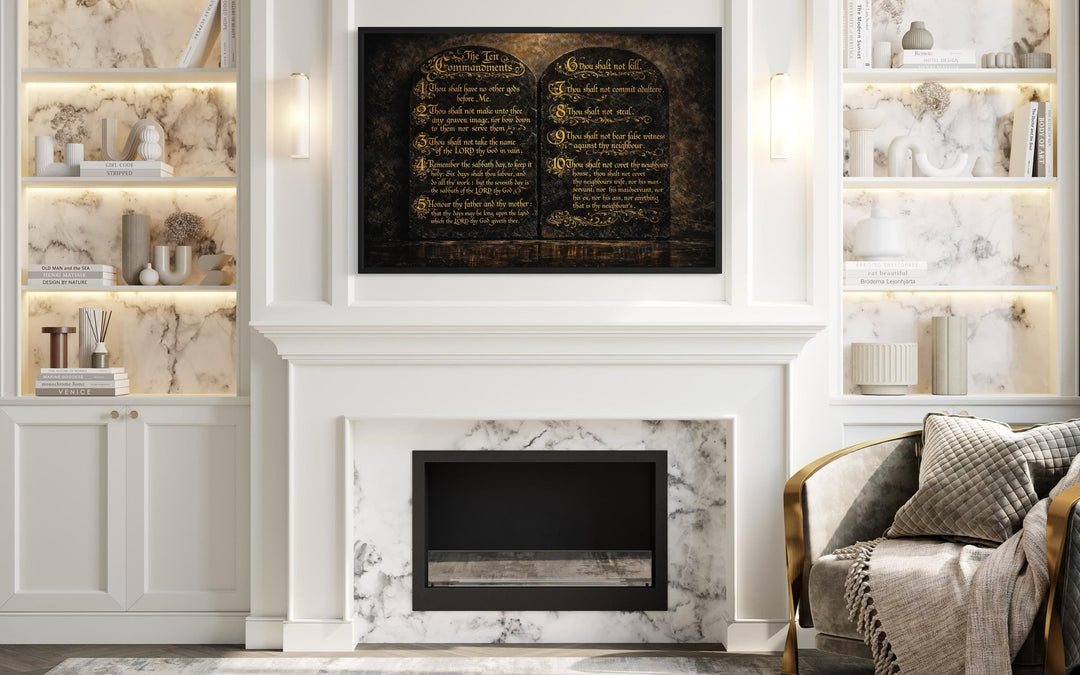 Dark Gold Ten Commandments Christian Canvas Wall Art
